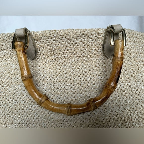 Moda Luxe Cream Raffia Isla Wood Handle Purse - Picture 5 of 13